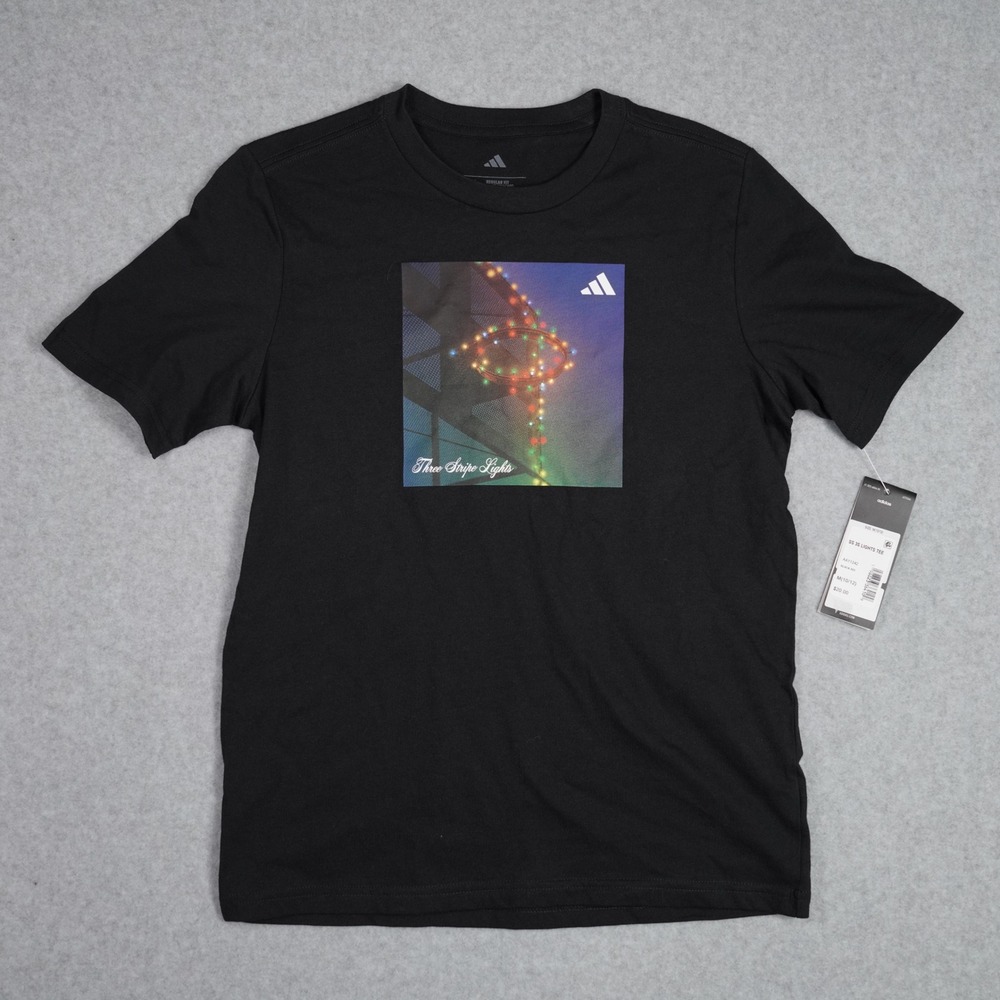 Adidas T-Shirt Kids M 10/12 Black SS 3S Lights Tee Graphic Regular Fit AA11242
